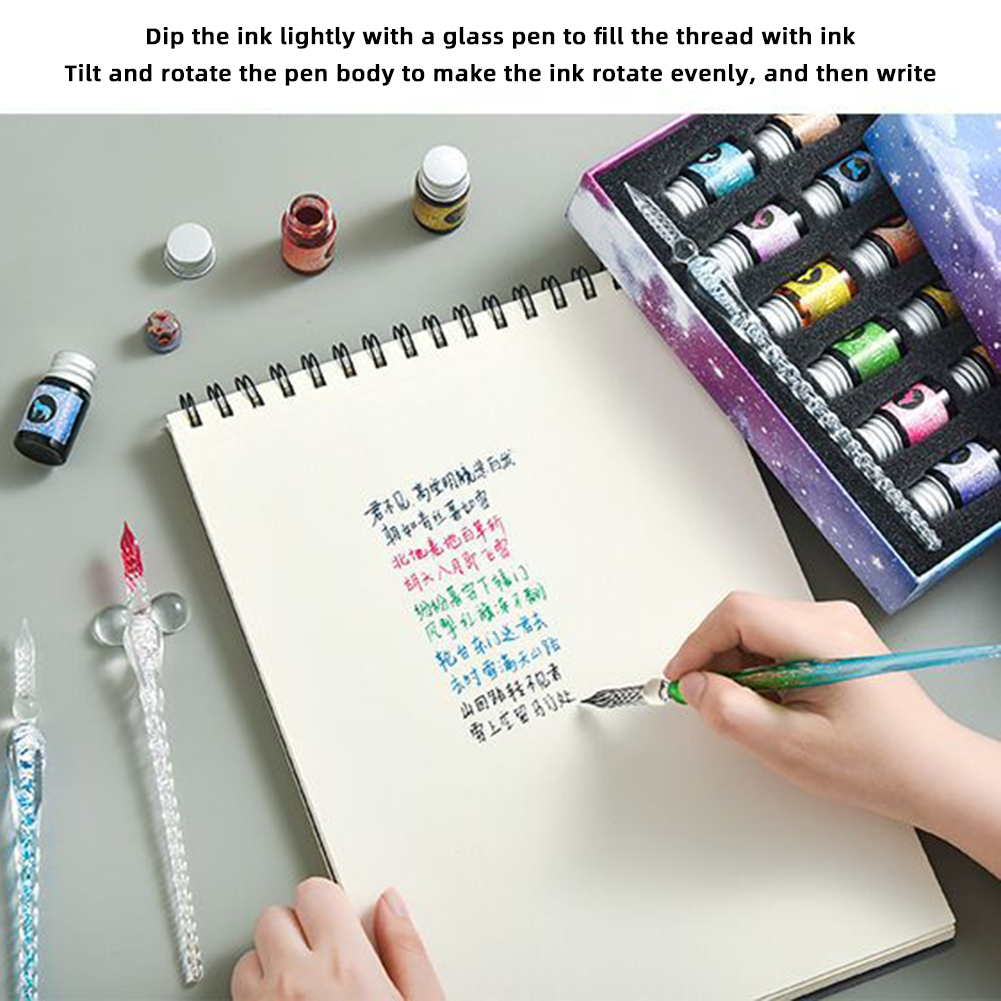 Glass Dip Pen Calligraphy Ink Set - Kaligrafia pióro ze szklaną stalówką zestaw