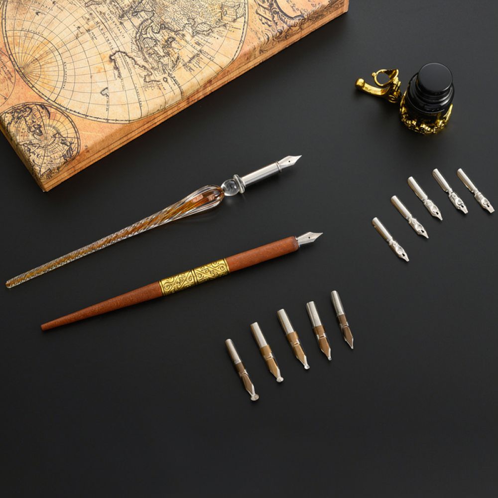 Glass Dip Pen Calligraphy Ink Set - Nowoczesny zestaw do kaligrafii z piórem