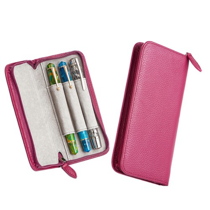 Leather Fountain Pen Case 3 Slots Pouch - Etui na długopisy ze skóry naturalnej